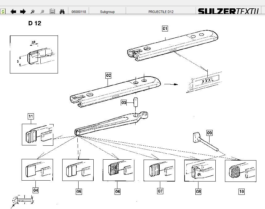 911-312-249 Sulzer Weaving Machine Parts Projectile Gripper Smooth 2.2*4