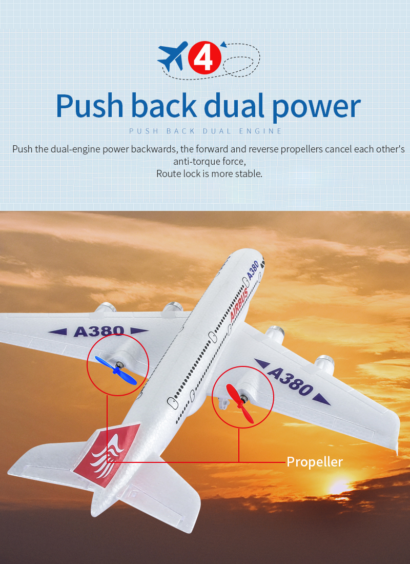 A380 747 2.5 RC Airplane 2.4G Fixed Wing Plane 6 Gyro Kids Radio Aircraft Long Flight Time with 3.7V/500mAh Lipo Battery