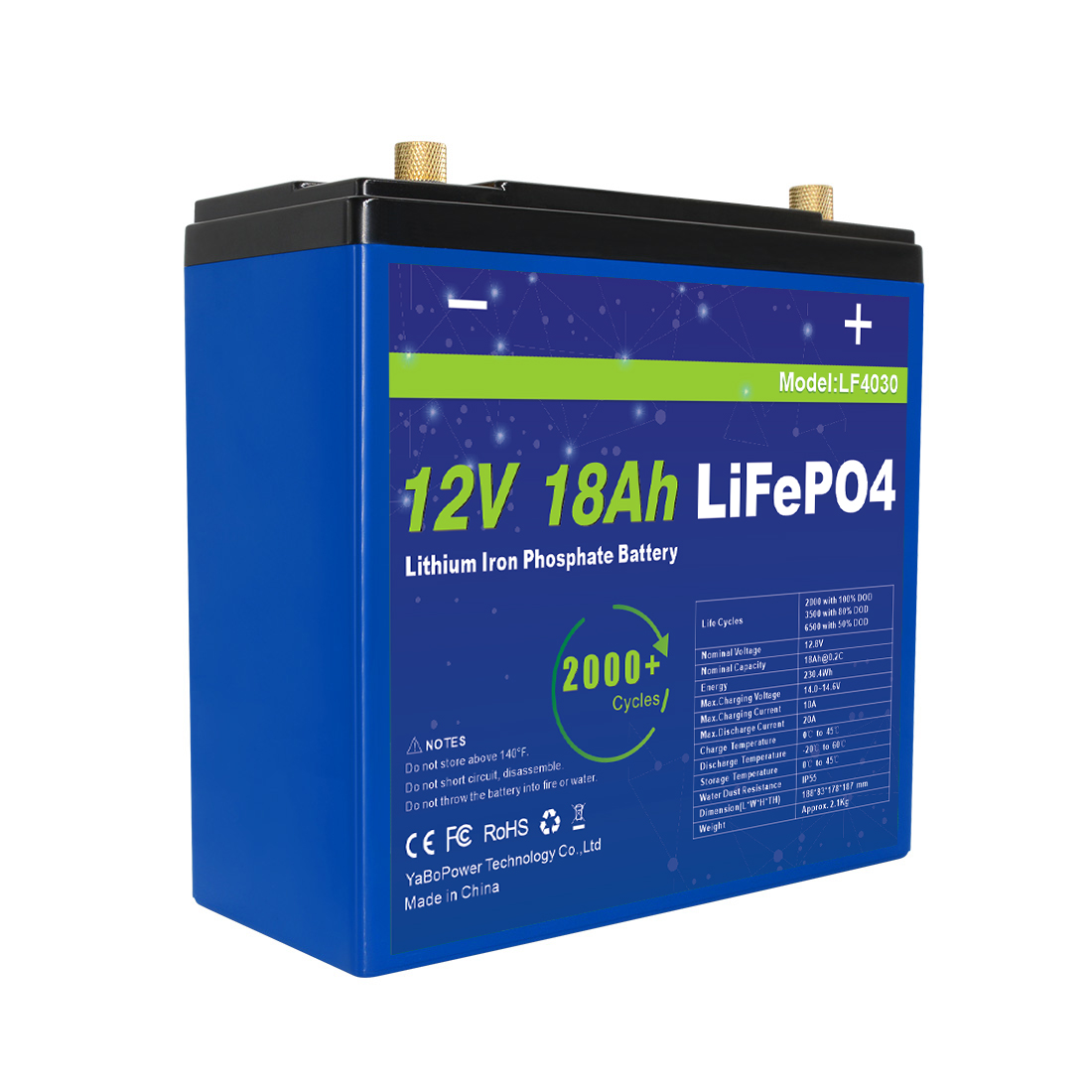 Lightweight 12V 18Ah Lifepo4 Battery Big Capacity Long Cycle Life 3 Years Warranty