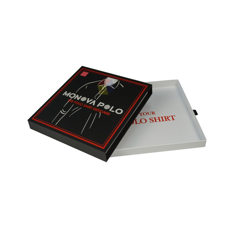 Premium Custom Logo Black Pull Out Slide Drawer Clothes Gift Tshirt Packaging Box Rigid Cardboard