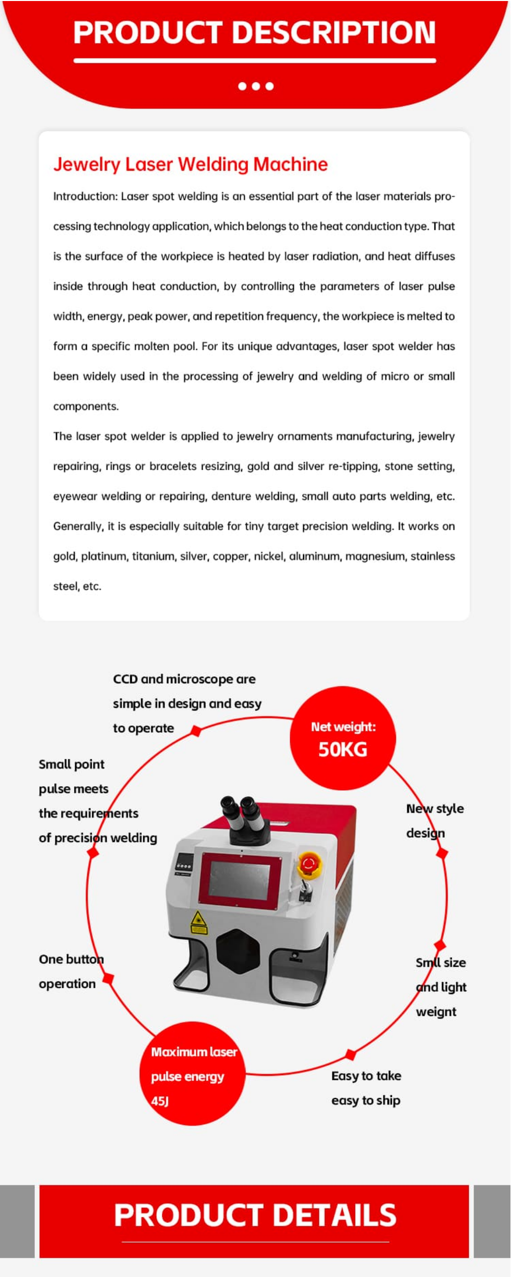 Mini Jewelry Laser Welding Machine 100W for Gold Silver Earrings Yag Welding 510*295*395mm