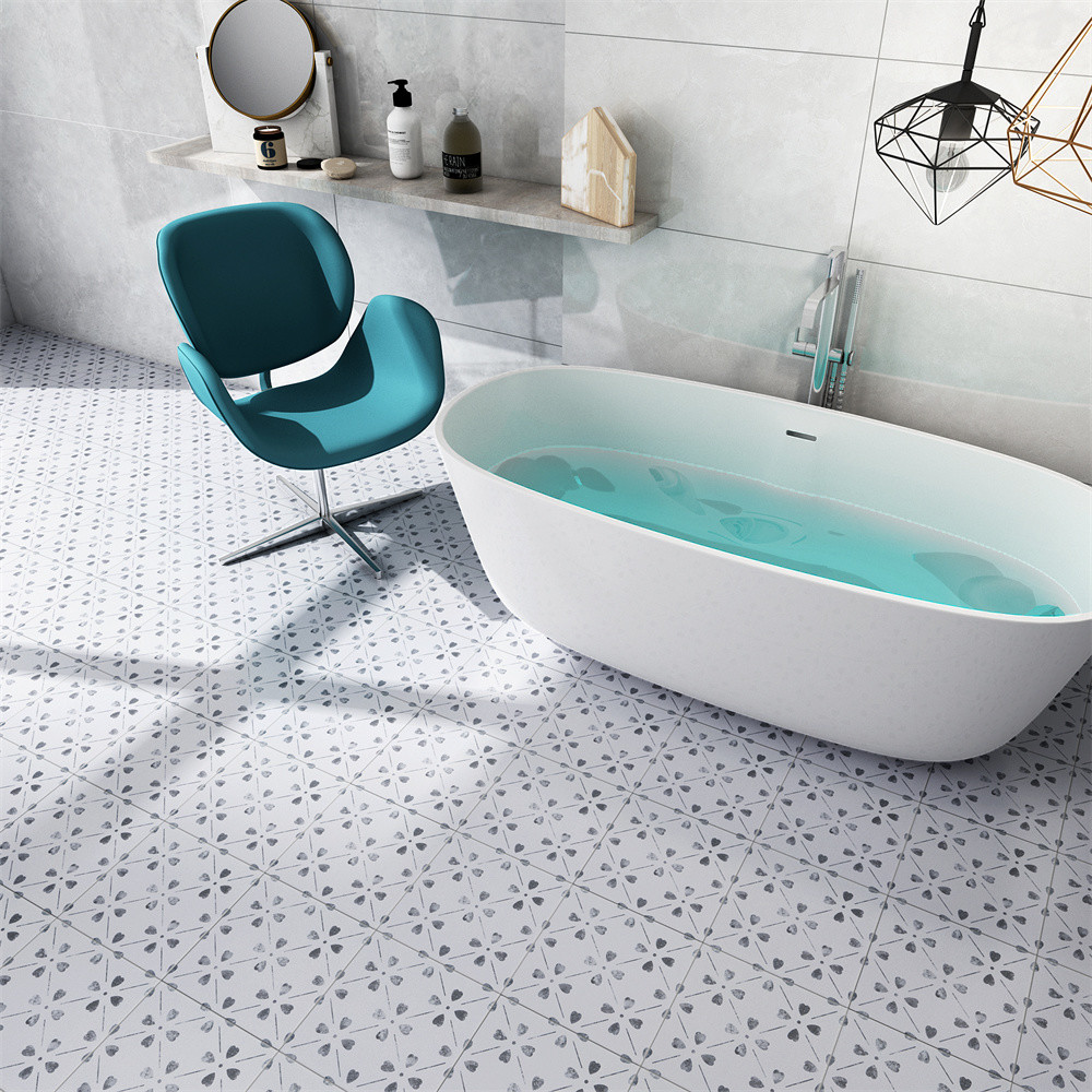 White 20x20cm Wear-Resistance Indoor Floral Ceramic Rustic Floor Tiles For Bathroom And Non-Slip Wall Tile For Living Room