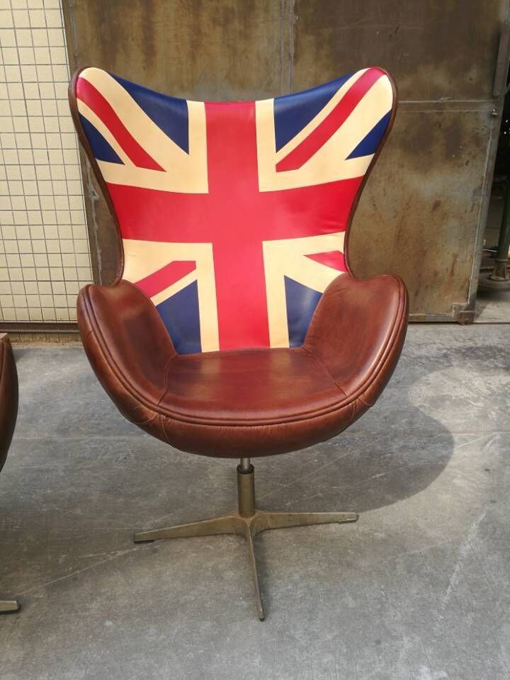 CE Swivel Union Jack Egg Chair Aviator Leather Chair Defaico Furniture
