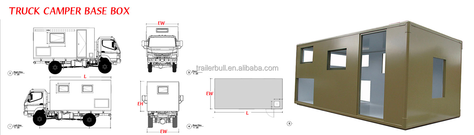 18ft Square Expedition Motorhome Truck Camper Shell for DIY Overland and Road Traveling