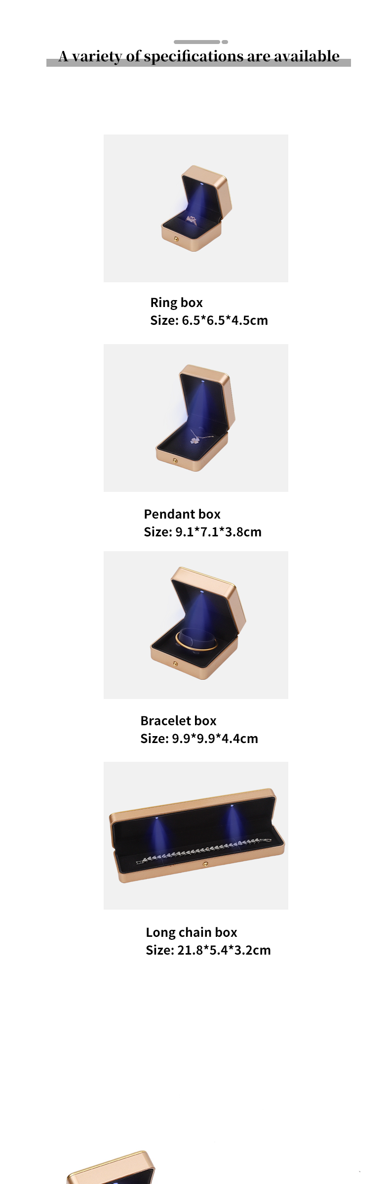 Custom Logo Light Gold LED Jewelry Box For Bracelet Necklace Earrings Ring Packing