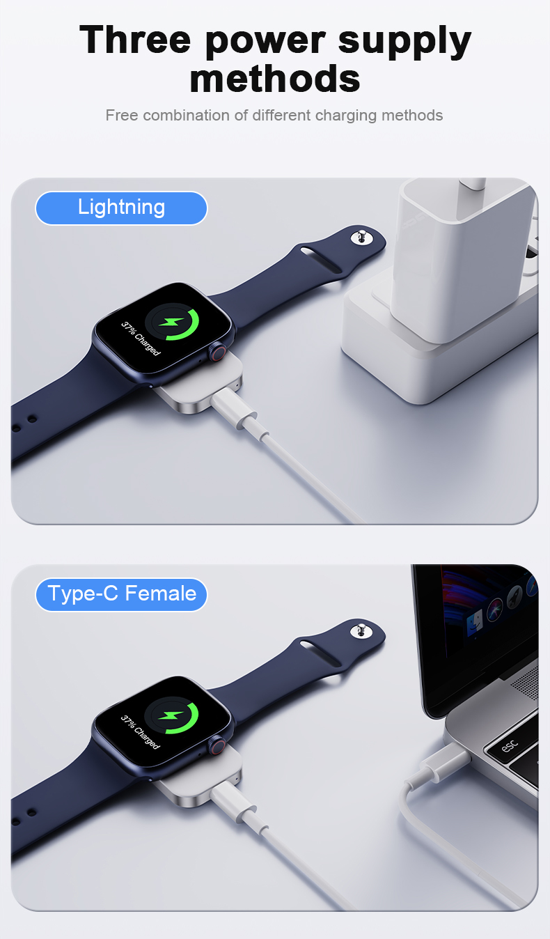 Portable Wireless Charger Type-C Magnetic Charger for Smart Watch Input 5V/1A Output 5V3A /9V2.25A/12V1.67A