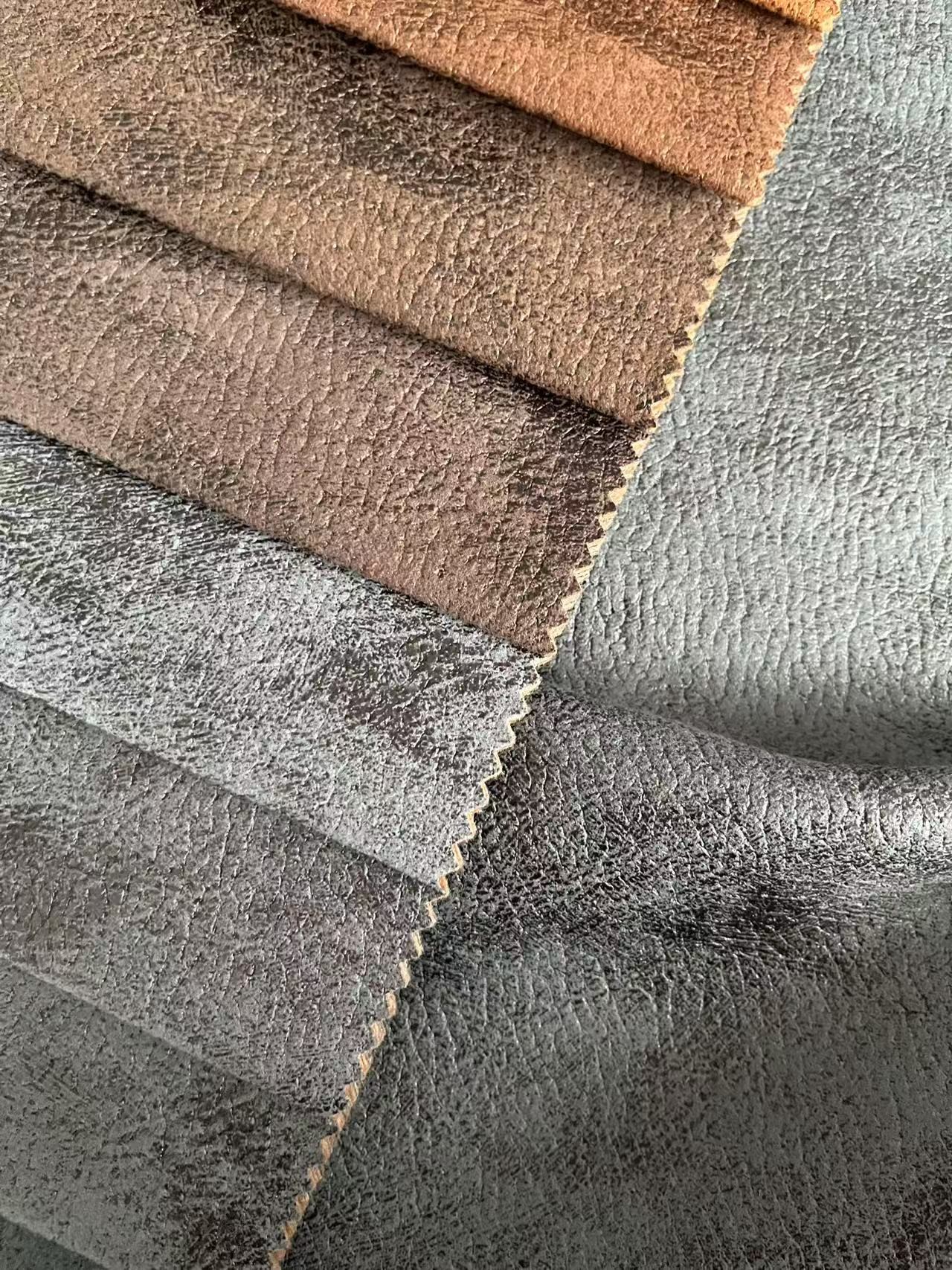 100% Polyester Leather Sofa Fabric Water Resistant Soft Leather Material