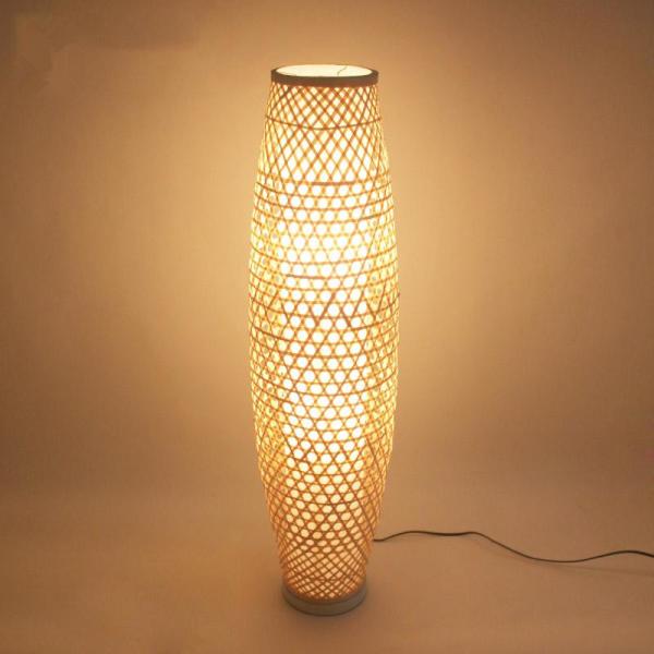 Bamboo Wicker Rattan Shade Vase Floor Lamp Fixture Rustic Asian Japanese Stand