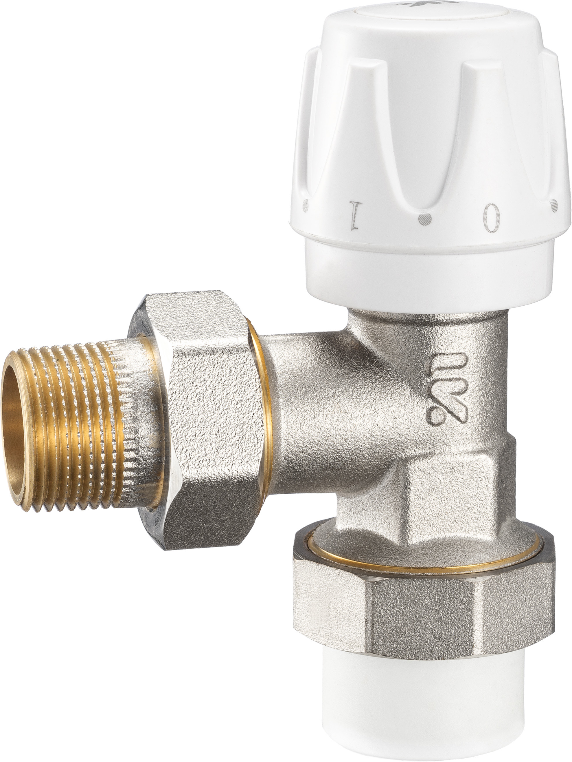 4101 Angle Type Multi-turn Brass TRV Valve for Radiator Supply DN20 Nickel Plated with PP-R Adapter x Flex. Male Nipple