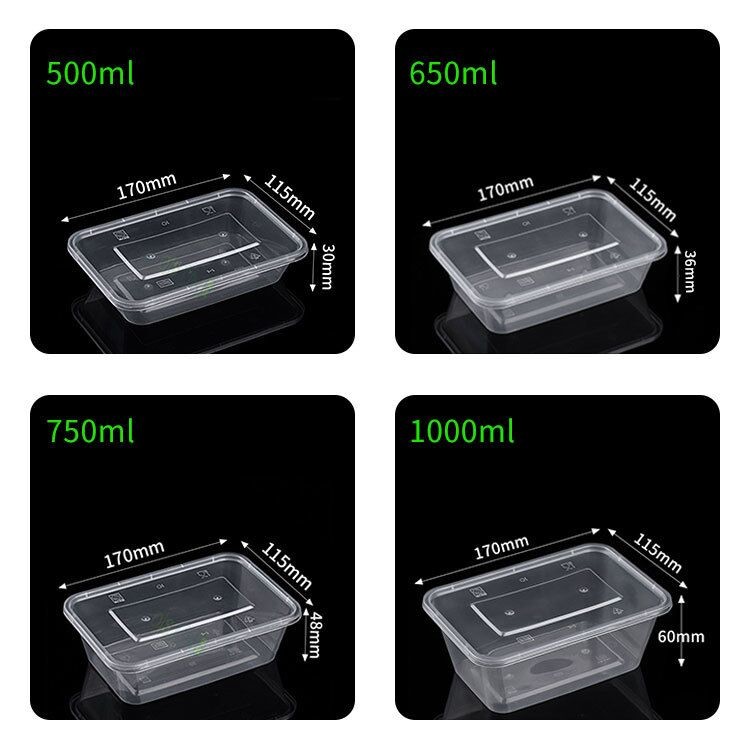 Custom 650ml Takeaway Food Container Rectangular Clear Plastic Takeaway Container