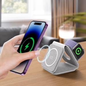 Customized Fabric Magnetic Wireless Charger 3 in 1 15W Folding