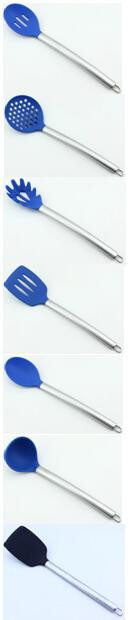 LFGB FDA stainless steel handle heat resistant food colorful silicone kitchen utensils