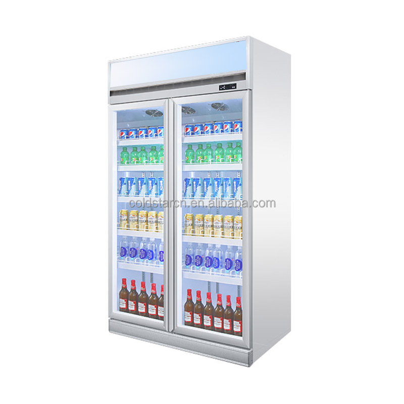 Supermarket Refrigeration Equipment Double Door Vertical Display Refrigerator