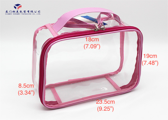 Super Clear Soft PVC Bags Pink PU Handle Custom Lady Handbag Fashion Women Bag
