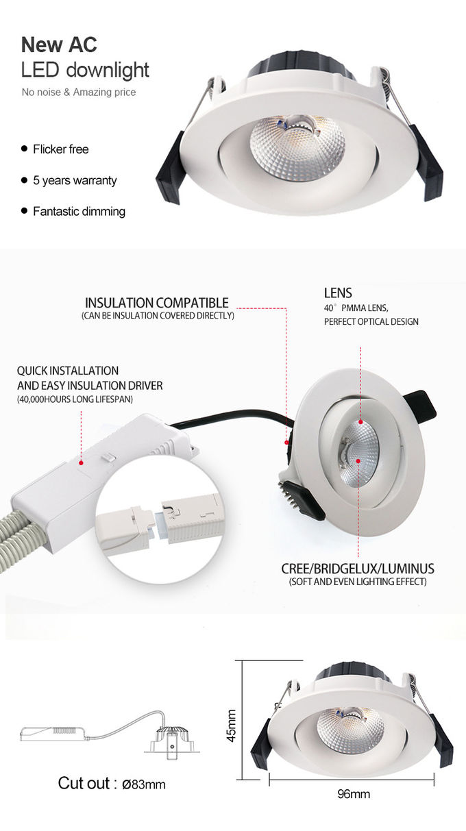 Flicker Free 8watts 800lumens Recessed LED Downlight