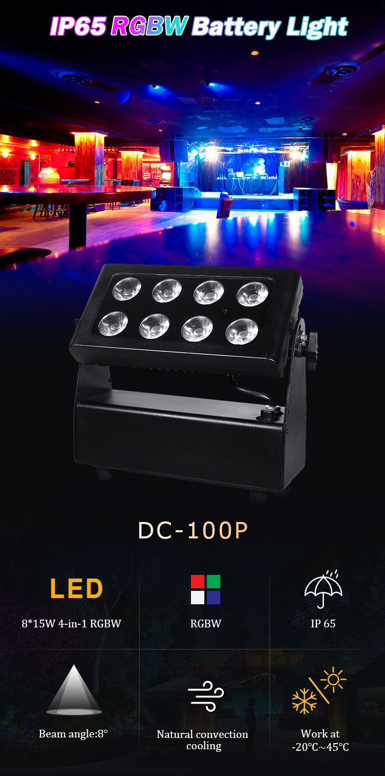 Waterproof Battery Powered City Color Wash lighting Projector 8X15W RGBW leds DMX512 Control led stage lights