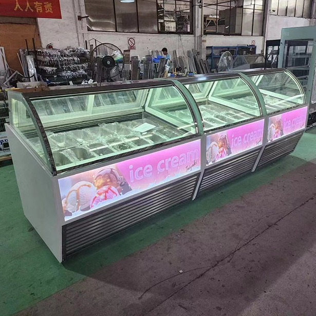 Ice Cream Display Freezer Stainless Steel Pans Commercial Ice Cream Cabinet