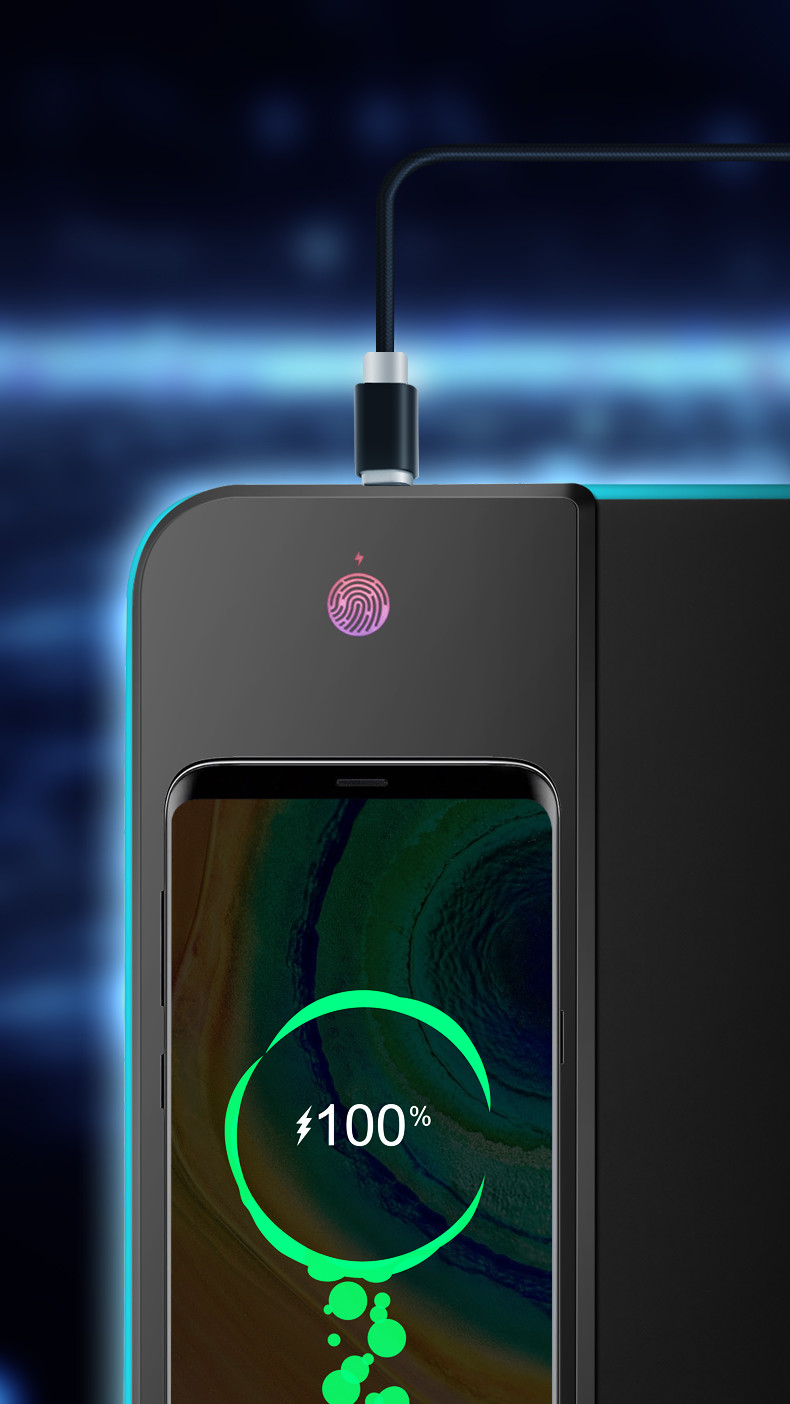Rubber Base RGB Led Gaming Mouse Mat , Extended Mouse Pad With Wireless Charging
