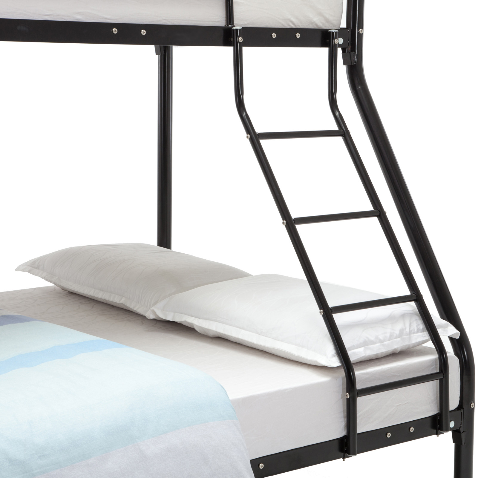 Black Kids Iron Bunk Beds With Rugged Iron Pipe Frame Oblique Ladder