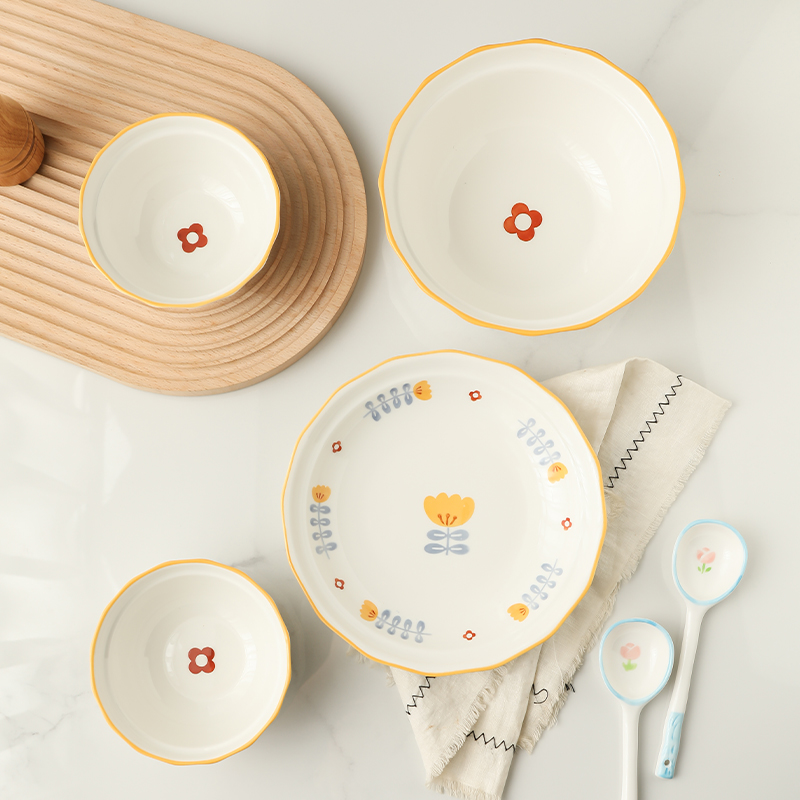 Huang Fengling Flower Dinnerware Set 6pcs For Household Or Children 10 Inch Ceramic Bowl