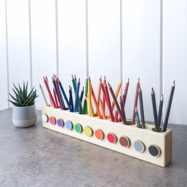 Montessori wood pencil holder crayon holder color sorting adult coloring wood