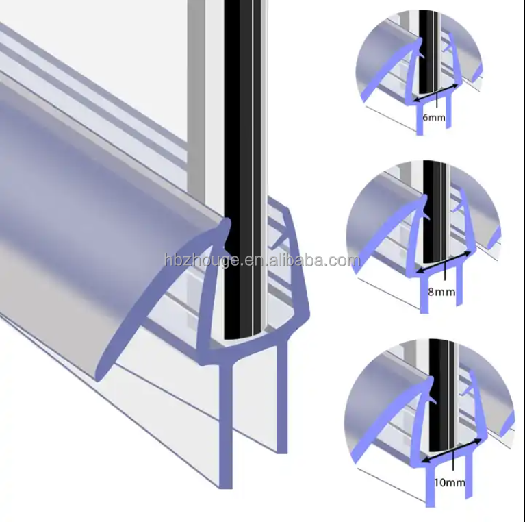 Glass door fitting seal strip 2.2 meters length for 6mm/8mm/10mm/12mm glass thickness