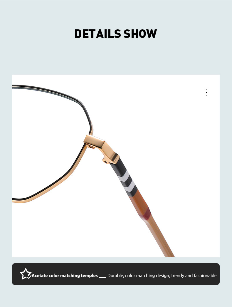 Polygon Acetate Metal Glasses With Anti Glare For Computer Men