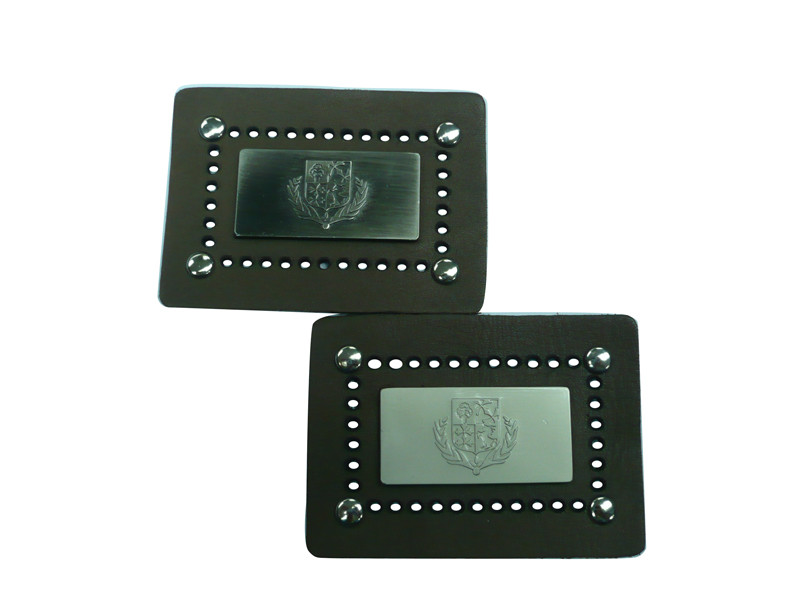 Customized Embossed Real Leather Patches Metal Plate Logo For Garment / Shoes / Bags