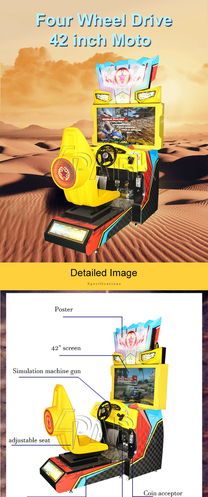 1 Player Racing Game Machine / Overdrive All - Terrain Vehicle Driving Machine
