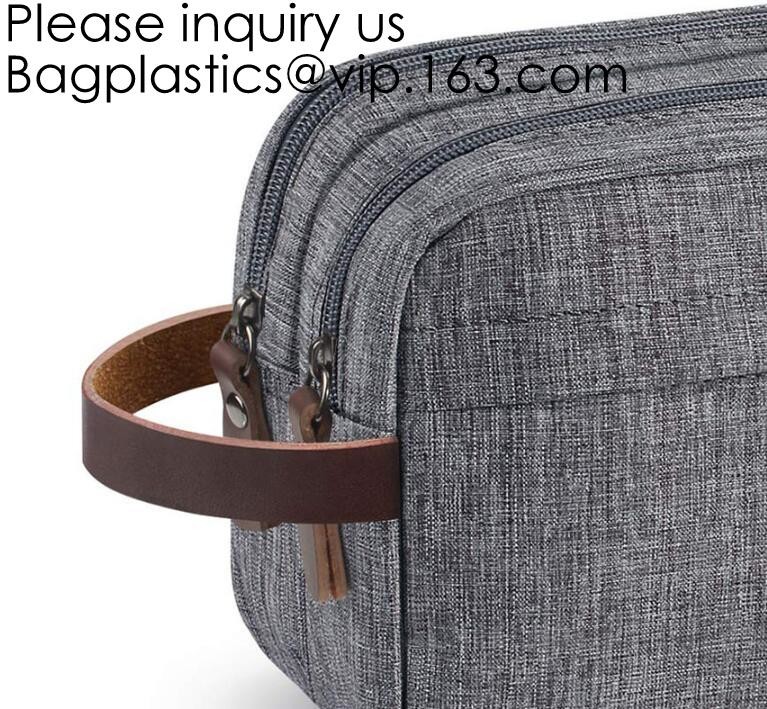 Wholesale Men Vintage Zipper Cosmetic Bag Leather Wash Cotton Canvas Makeup Bag Toiletry Bag, bagease, bagplastics