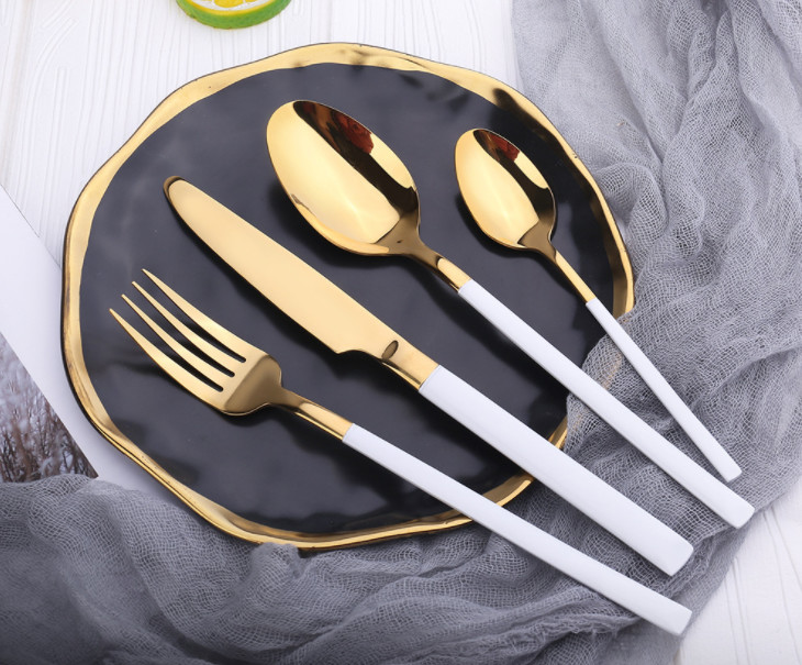 High Quality New White and Gold Cutlery Set Stainless Steel Flatware Talheres