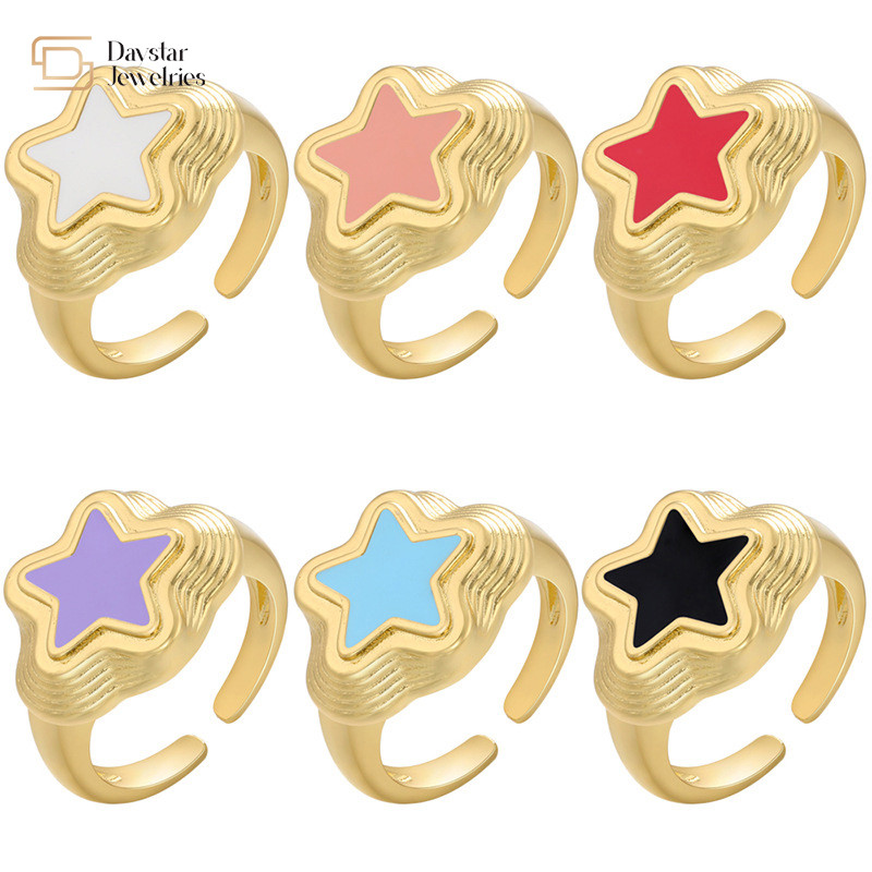 Star type Gold Plated Y2k Rings Colorful Enamel Open Women Jewelry