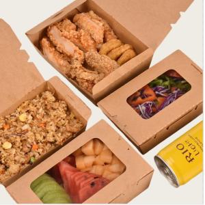 Disposable Biodegradable Takeaway Kraft Paper Salad Box With Transparent Window