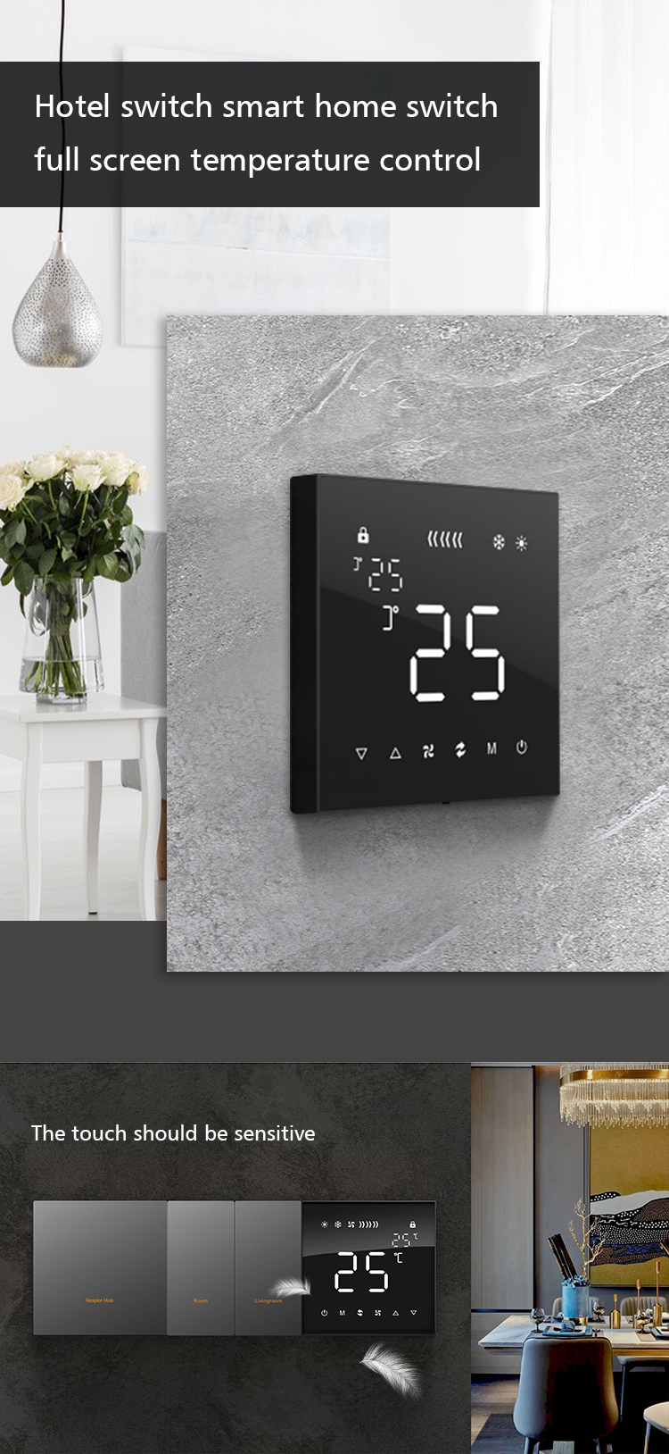 Full Screen Acrylic Touch Panel Tuya App Zigbee Thermostat