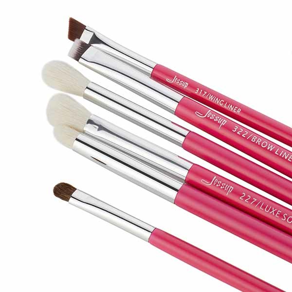 Rose Carmine Eye Makeup Brush Kit Durable Natural Hair Makeup Brushes