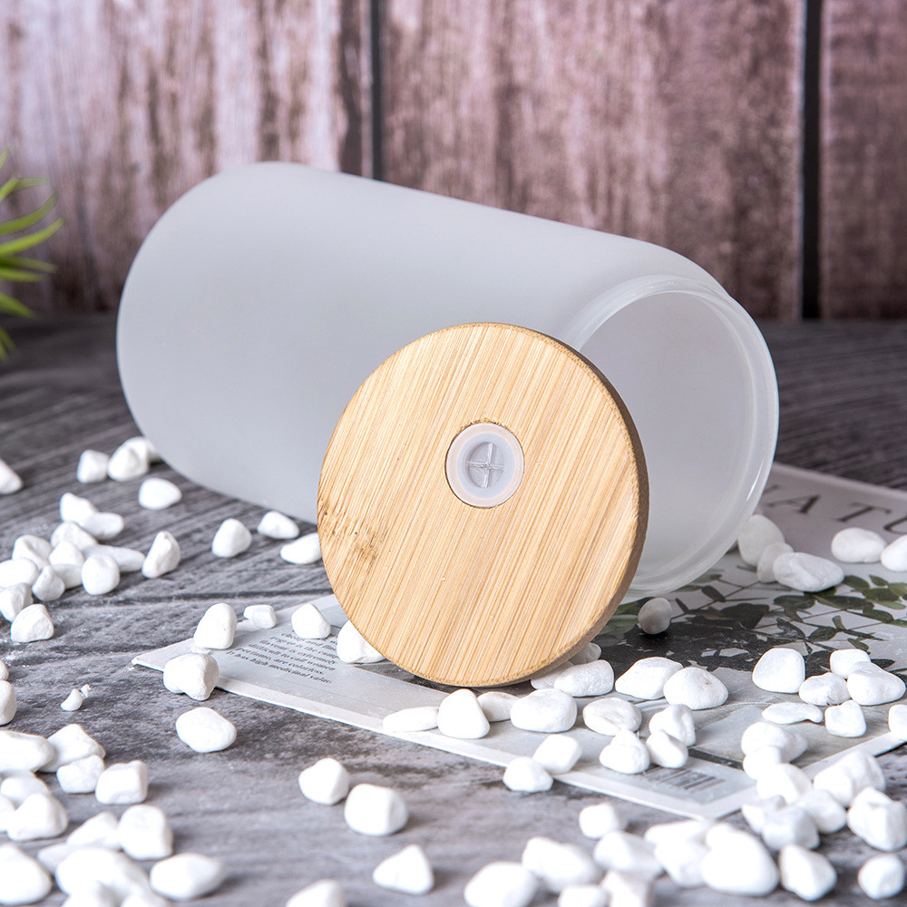 Sublimation Glass Cans Blanks Frosted 18 OZ With Bamboo Lid And Clear Glass Straw Beer Cans Wide Mouth Jar Tumbler Cups Mugs For Iced Coffee Juice
