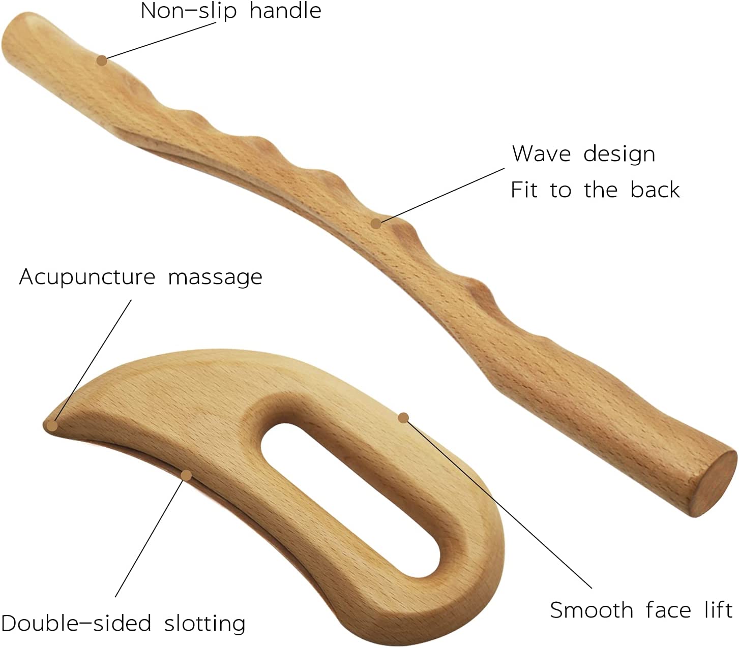 2 PCS Wooden Gua Sha Massage Tools Wood Therapy Massage Kit for Lymphatic Drainage Tool Wood GuaSha for Anti Cellulite Keep Fit