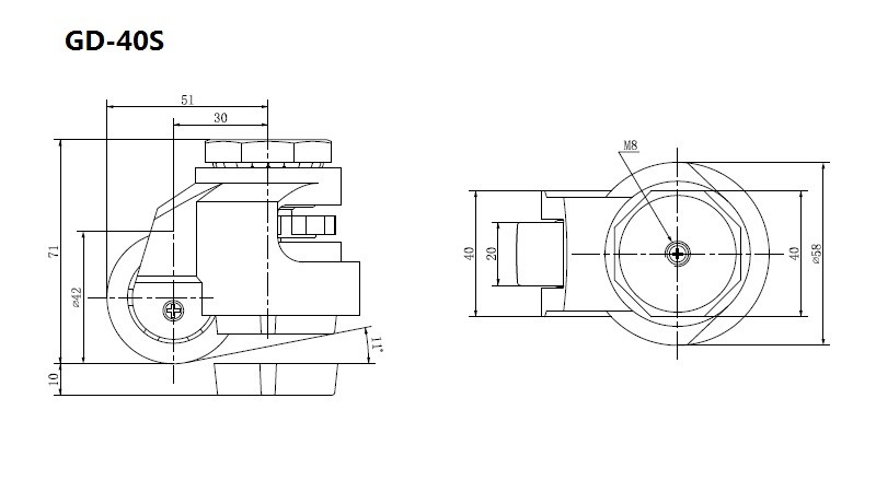 EDL 50kg-1000 Kg Caster Wheels , Threaded Leveling Castor Wheels GD Series GDS