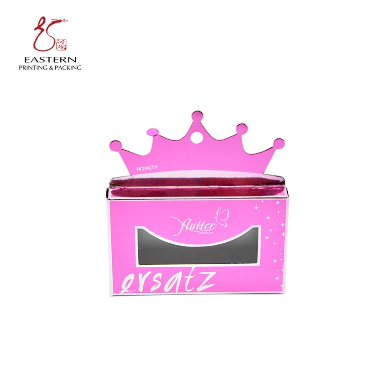 Foldable 350gsm White Cardboard Eyelash Packaging Box Crown Shaped