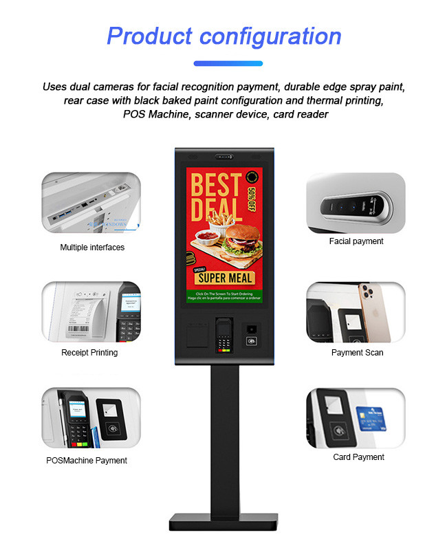 Self Service Interactive Ordering Station Automated Fast Food Kiosk For Retail