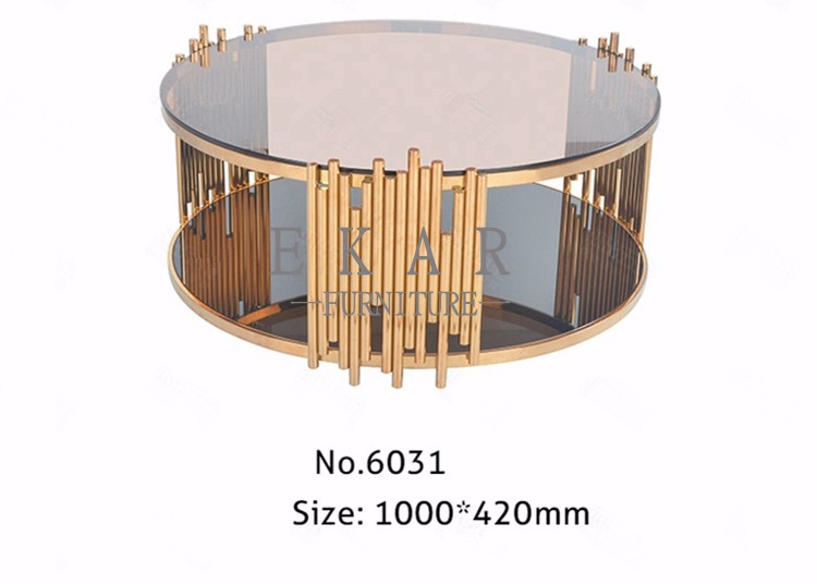 Rose Golden Metal Table Leg and Tempered Glass Living Room Coffee Table