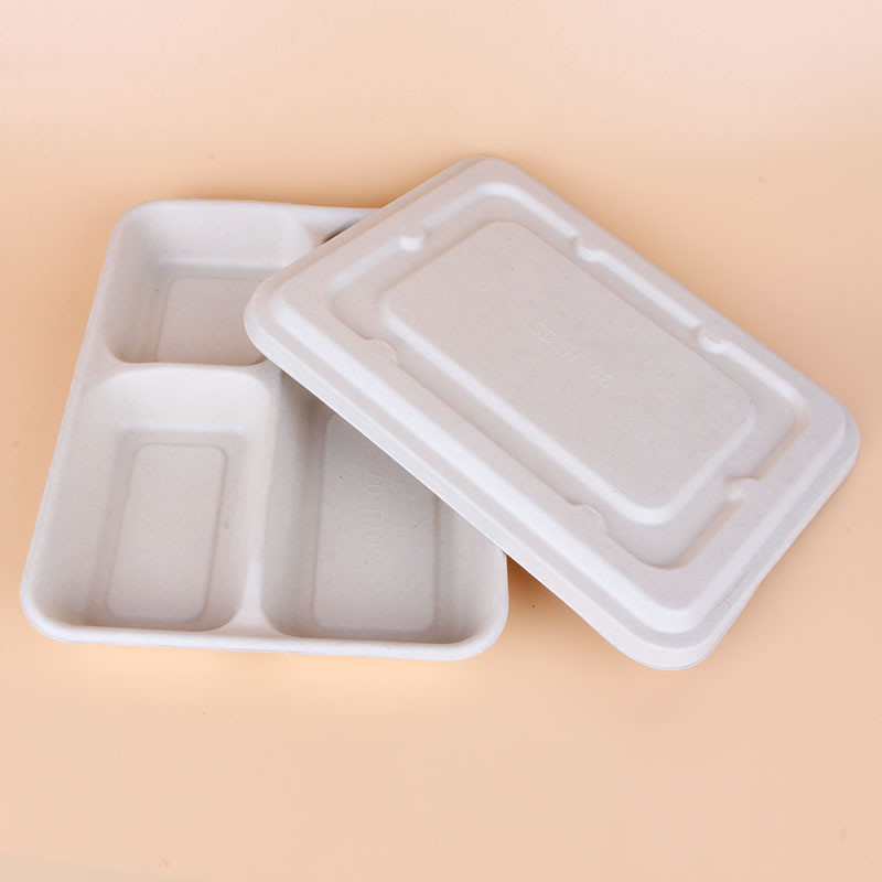 Three compartments to-go box biodegradable eco friendly wheat starw fast food container with lid