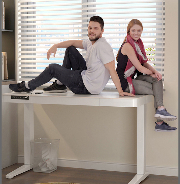 Colored Frame Adjustable Height Desk Custom White Marbling Wooden Electric Sit and Stand Up Office Table