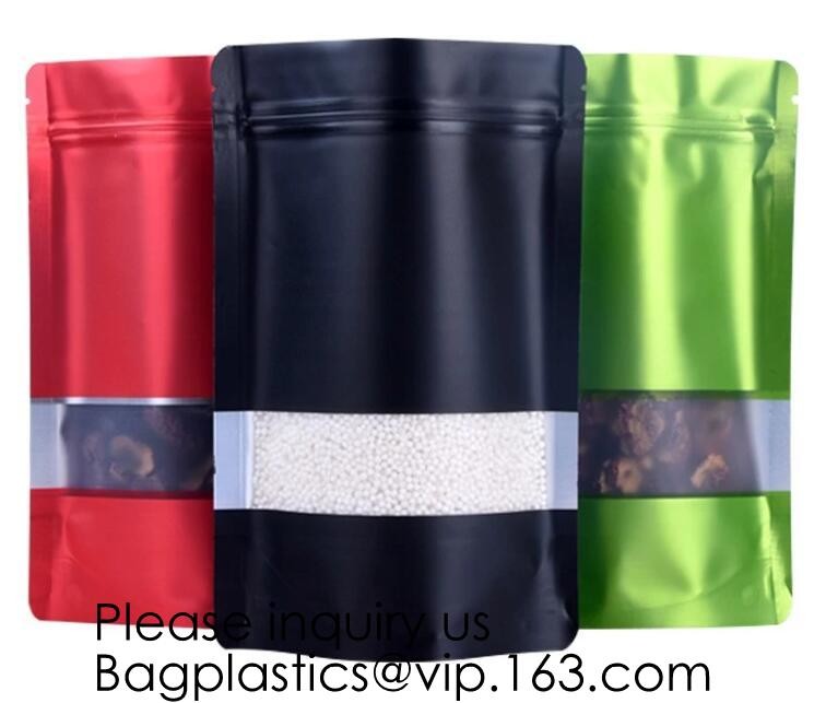 Matte Metallic Color with Frosted Window Display Stand-Up Zip lockk Bags,Aluminum Foil Back - Resealable Zip lockk and Heat