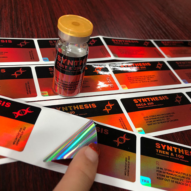 Self Adhesive Silver Glossy Laminated 10ml Vial Labels 30mm Width