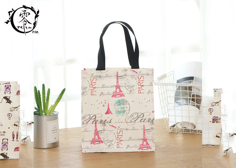 Impressionist Paintings Pattern ECO Shopping Bags Polyester Jute Tote Beige Resuable