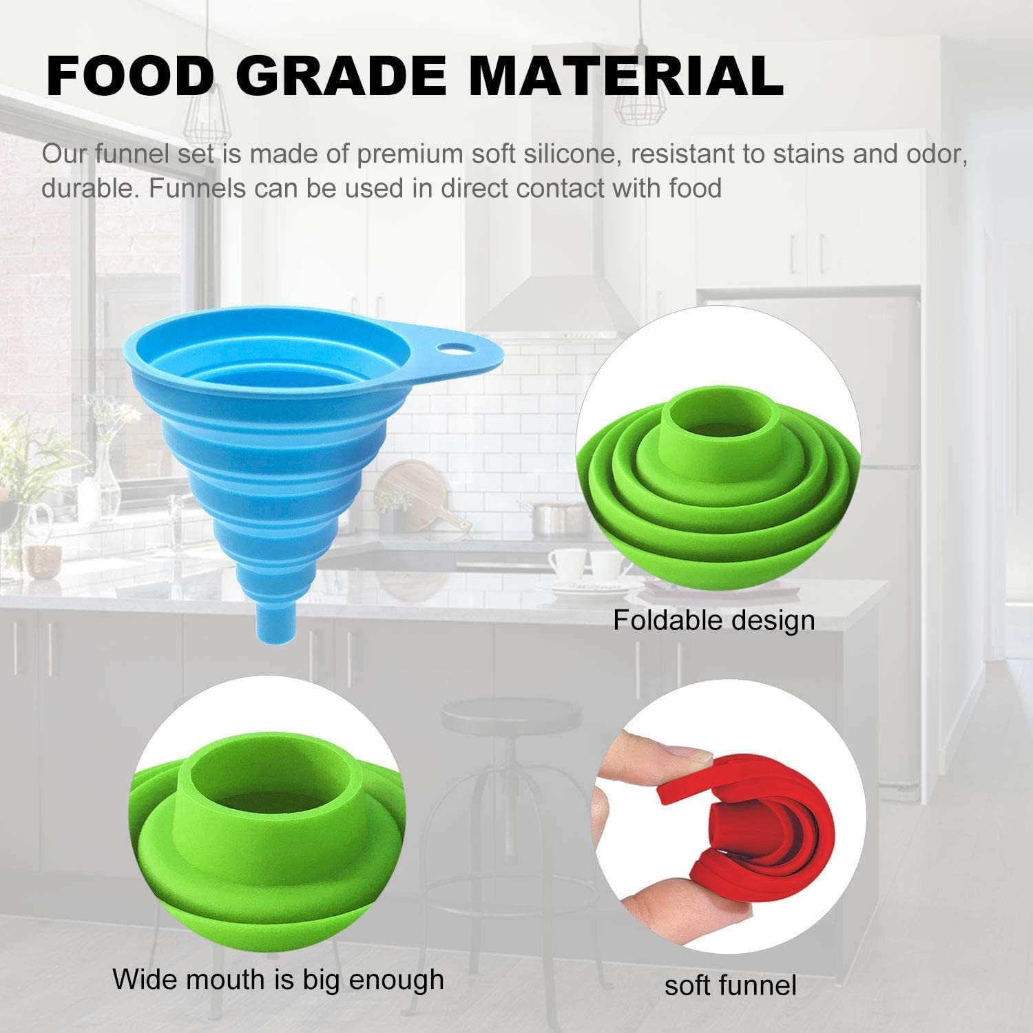 Funnels For Filling Bottles Kitchen Funnel Funnels For Kitchen Use Food Grade Silicone Collapsible Funnel Liquid Powder