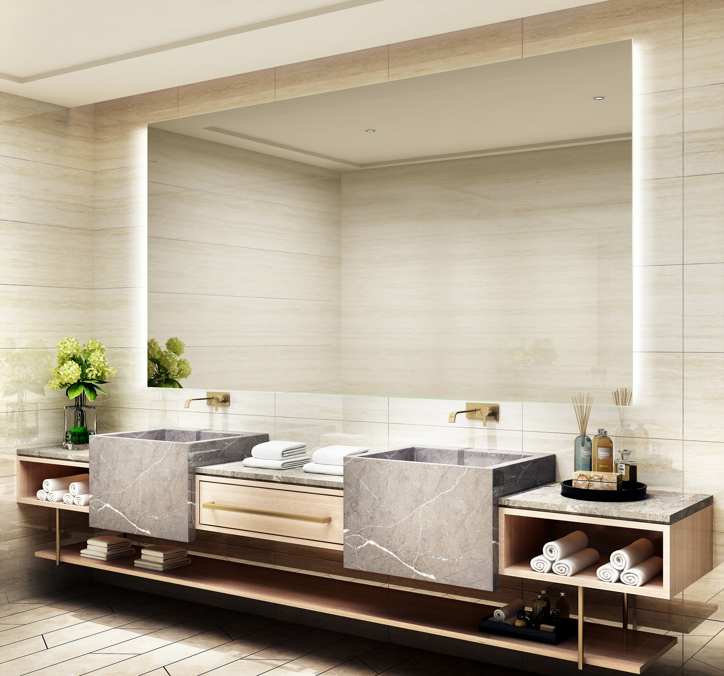 Adjustable LED Touch Bathroom Mirror Beveled Edge Touch Light Vanity Mirror