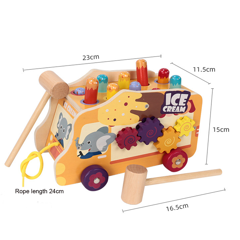 2 Mallets Wooden Hammer Toys Burr Free For Toddler Boys Girls