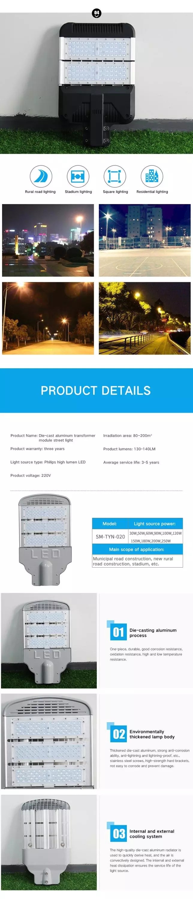 Water Resistant Module LED Street Light High Lumen For Highway Aluminum Shell